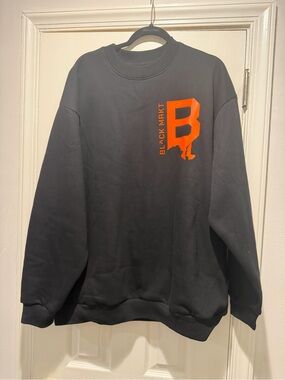 Men's Black Crewneck Sweatshirt with Orange 'B' Logo